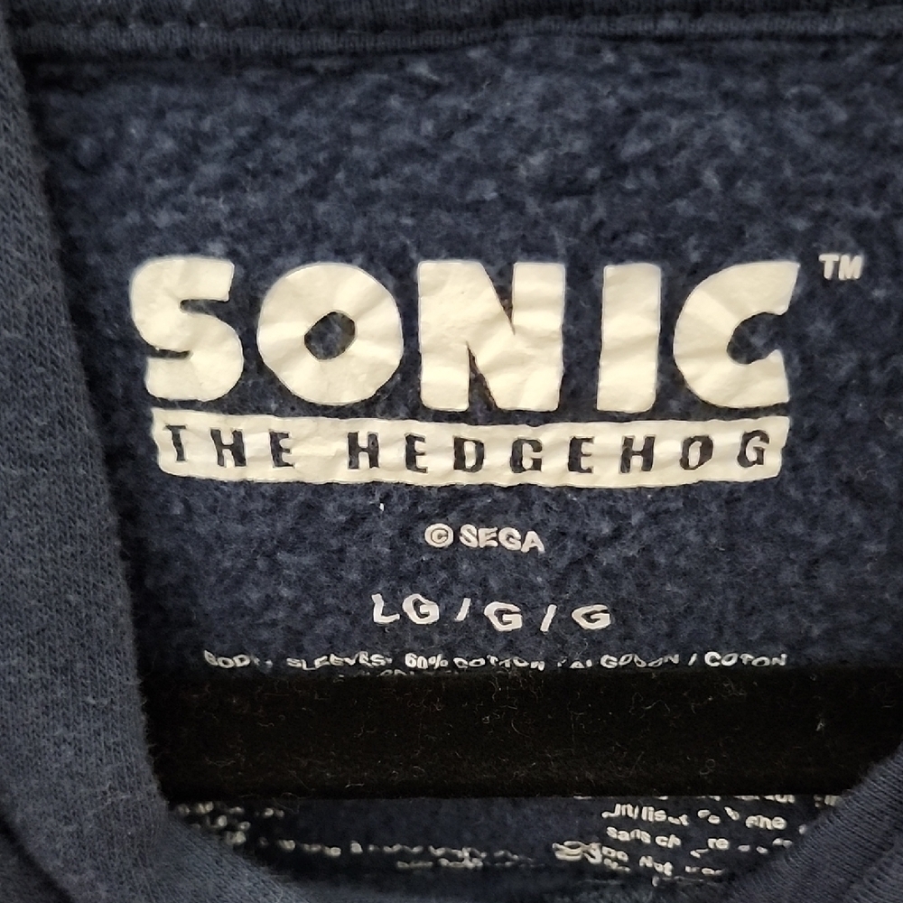 Blue Sweatshirt with Tan Long Sleeves and Sonic Graphic - Picture 2 of 8